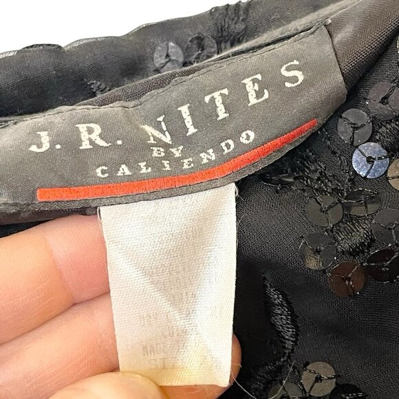 J. R. Nites Caliendo 80s 90s Prom Vintage Black Sequin Off Shoulder Fitted Dress - Picture 7 of 9